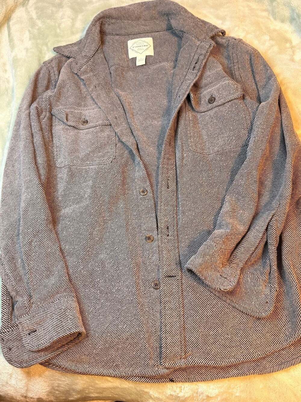 St John's Bay Men's Large Heavyweight Flannel Shacket Button Up Shirt Corduroy A
